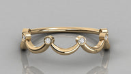 Close-up frontal shot of the Cloudia yellow gold ring, focusing on the six bezel-set diamonds and high-polish finish.