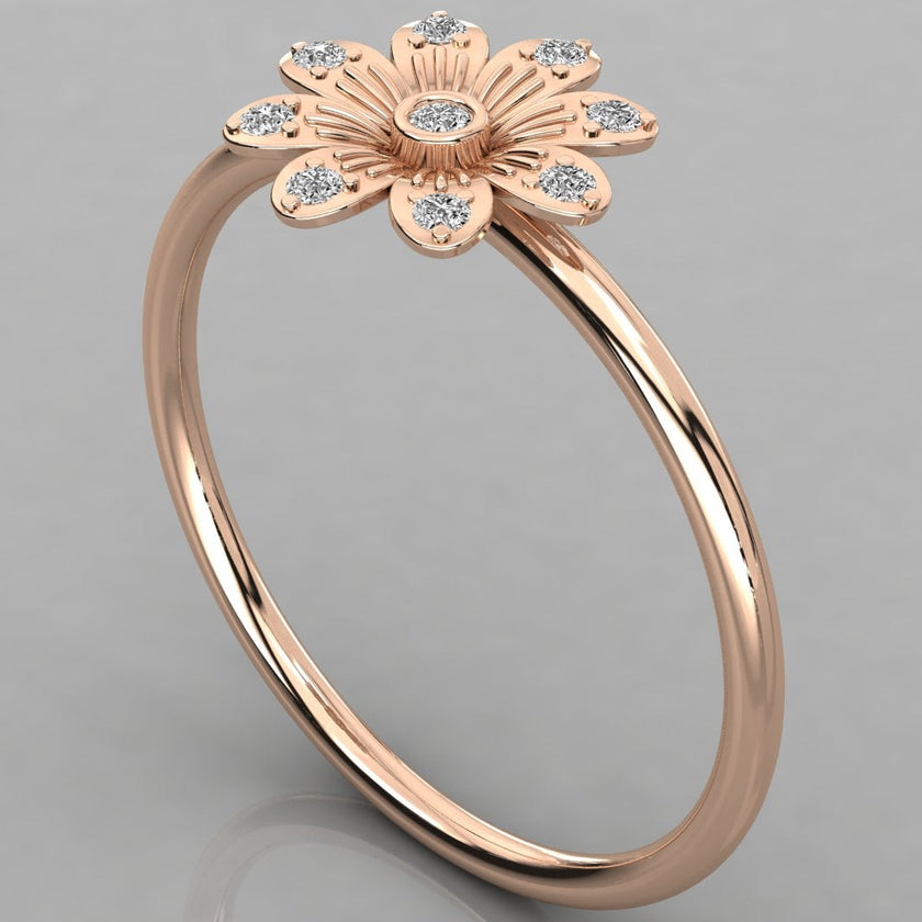 Helia Ring aus 14 Karat Rosegold (585) in Blumenform mit funkelnden Labordiamanten, handgefertigt in Deutschland.