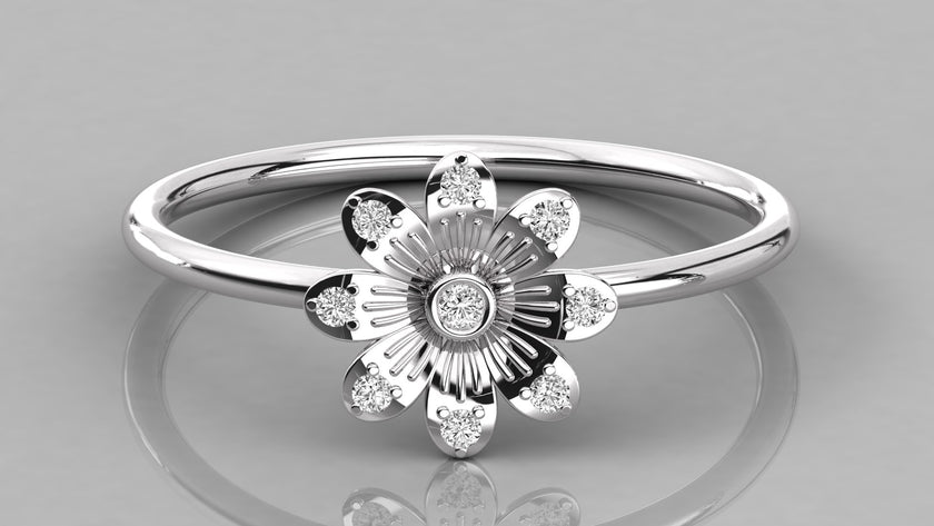 Helia Ring Weißgold от AkoVia: Präzise gefasste Diamanten auf einer Sonnenblume aus 14K Echtgold.