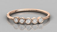 Direct frontal view of the Luna 14k rose gold ring highlighting the symmetrical row of five sparkling 2.0mm diamonds.