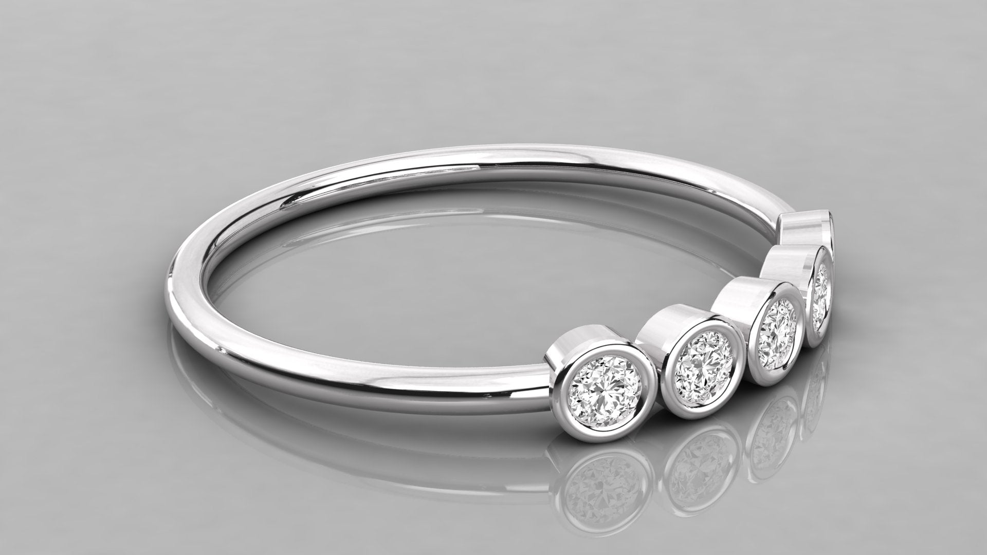Modern white gold Luna ring lying flat, emphasizing the clean minimalist lines and the brilliant 2.0mm diamond sequence.