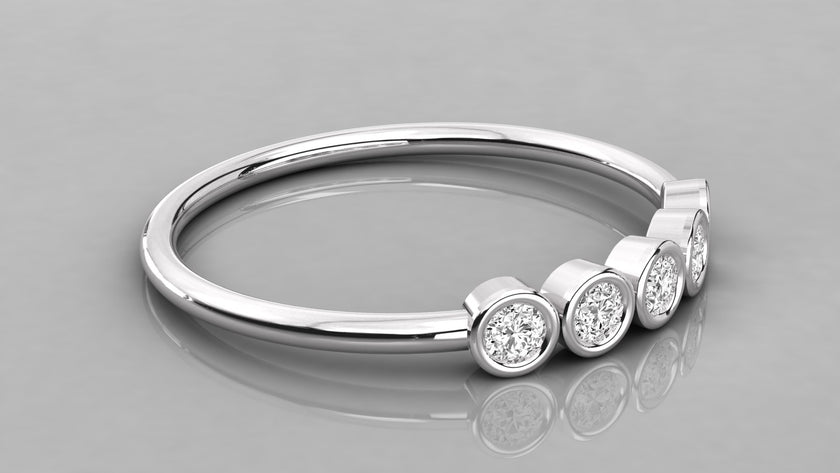Modern white gold Luna ring lying flat, emphasizing the clean minimalist lines and the brilliant 2.0mm diamond sequence.