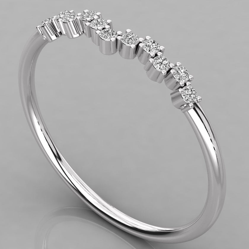 Three-quarter perspective of the Lyra white gold wishbone ring with eleven brilliant-cut lab-grown diamonds.