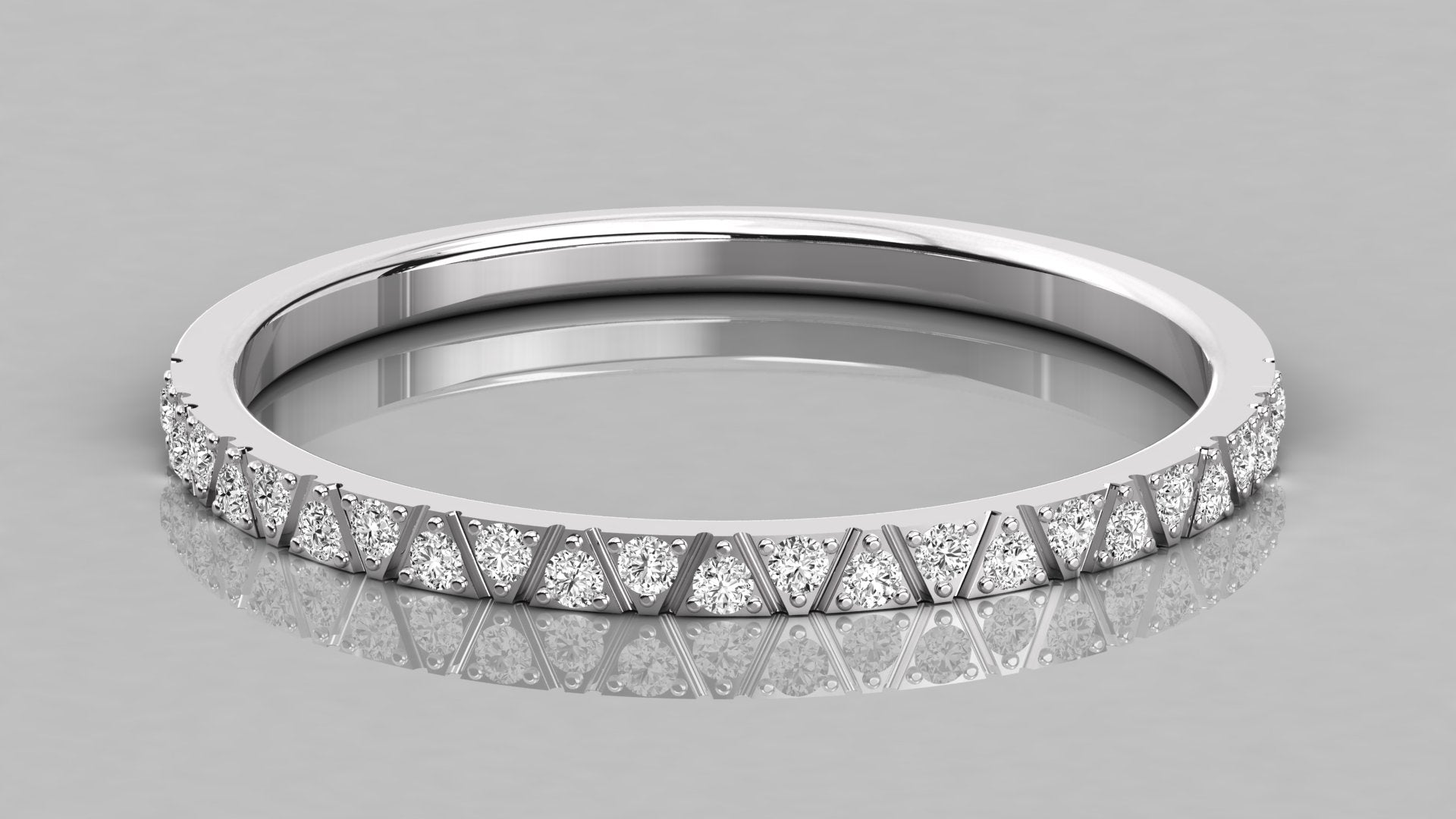 Front-on view of Nova white gold stackable ring with sustainable lab-grown diamonds.