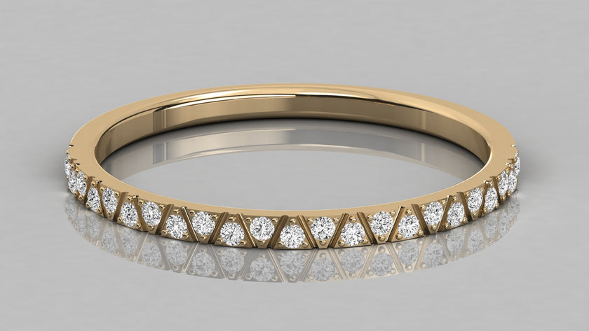 Close-up front view of Nova yellow gold ring focusing on the 23 hand-set lab diamonds.