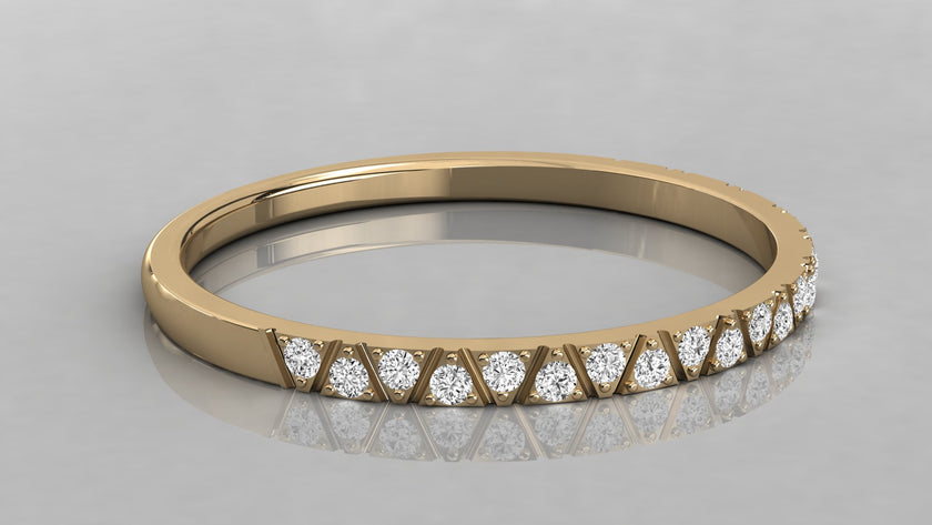 Low-angle view of Nova yellow gold stackable ring showcasing the total weight of 0.16 ct.