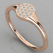 An angled perspective view of the Stella 14K rose gold modern signet ring featuring a cluster of 19 sparkling lab-grown diamonds.