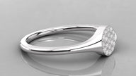 Detailed side view of the Stella 14K white gold signet ring, emphasizing the sleek polished finish and 0.10ct diamond cluster.