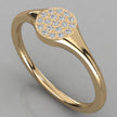An angled perspective of the Stella 14K yellow gold signet ring featuring a radiant cluster of 19 sustainable lab-grown diamonds.