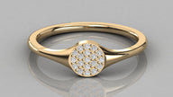 Close-up top view of the Stella yellow gold modern signet ring, highlighting the brilliant sparkle of the nineteen 1mm lab diamonds.