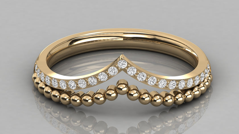 Draufsicht Vesta Ring Gelbgold: Symmetrisches V-Design mit brillanten Labordiamanten, handgearbeitetes Echtgold.